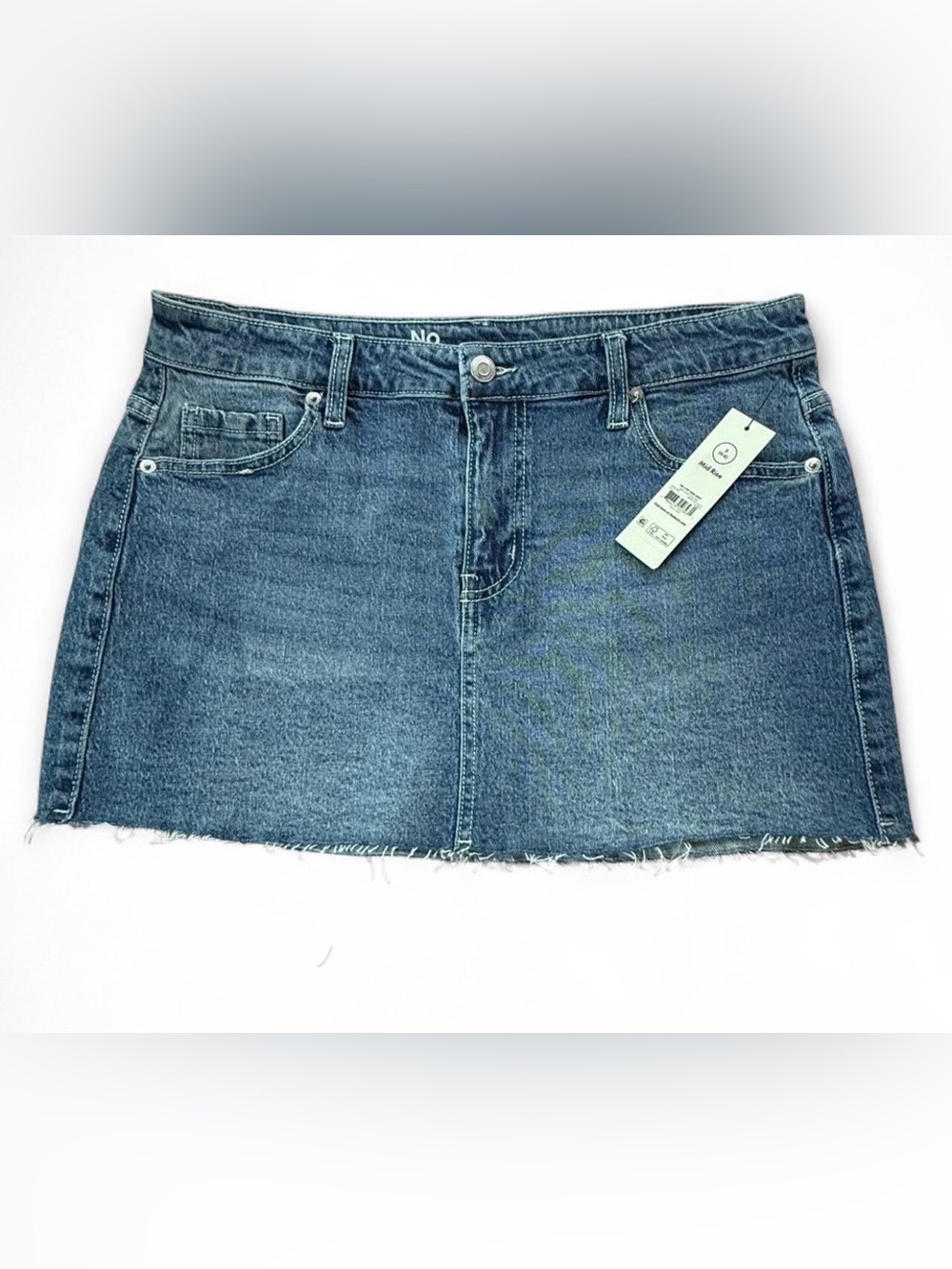 No Boundaries Blue Denim Mini Skirt with Frayed Hem